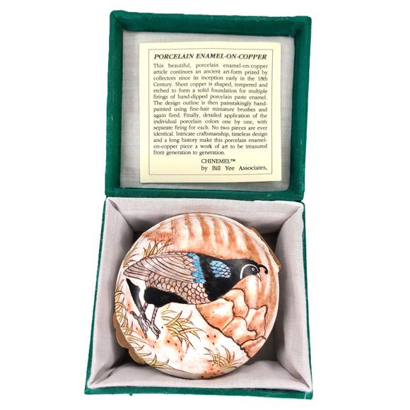 Chinemel Bill Yee Handpainted Porcelain Enamel on Copper Trinket Box Quail - Picture 1 of 8